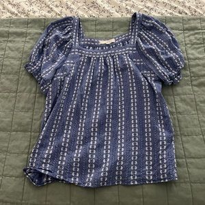 LOFT blue and white floral embroidered square top L